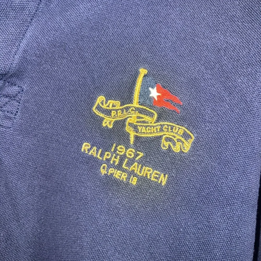 Men’s Polo Ralph Lauren Polo Shirt Yacht Club Blue White Collar Size XL Vintage